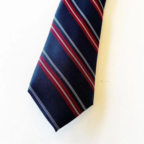 Tommy Hilfiger Navy Red Striped Silk Tie Professional Work Politics Office New - Picture 4 of 7